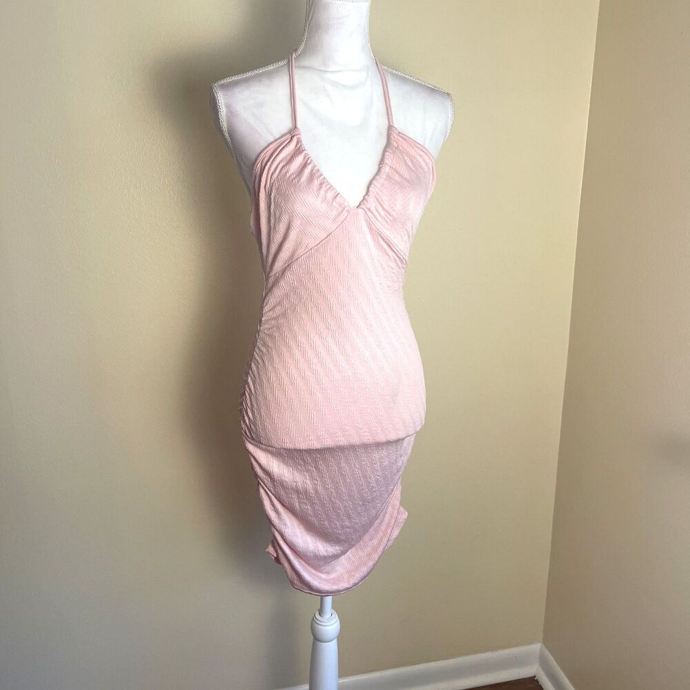 Y2K Style Pink Bodycon Halter Top Mini Dress 4 Slinky Coquette Sexy Valentines - Picture 8 of 11